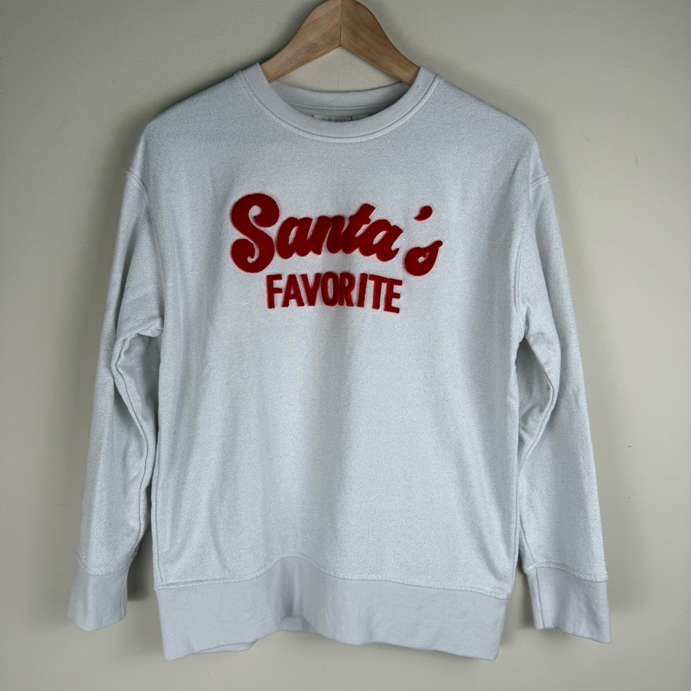 Santa's Favorite Christmas Sweater Top‎ Sparkle Silver Women's Small Shiraleah